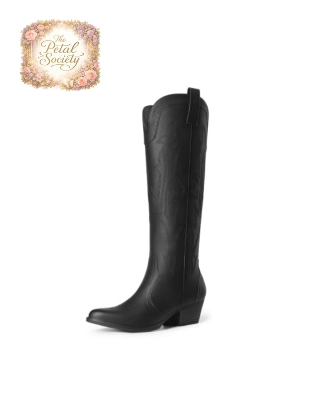 Women's Embroidered Western Knee-High Cowboy Boots Faux Leather Block Heel